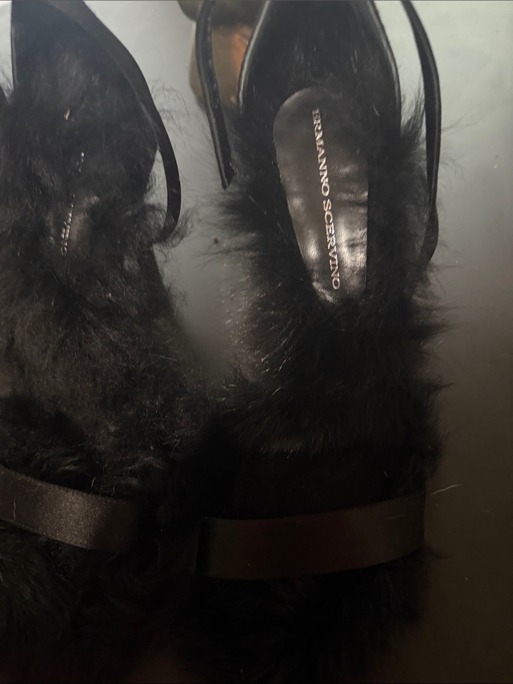 Ermanno Scervino Black Fur Slide Mules